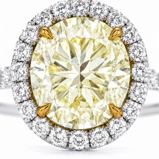 Natural Round Cut Fancy Yellow Diamond Halo Ring 18KT White Gold