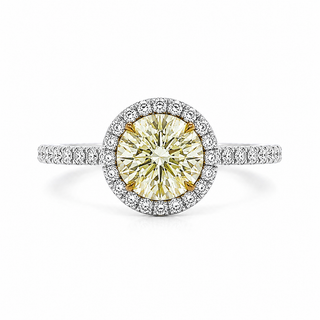 Natural Round Cut Fancy Yellow Diamond Halo Ring 18KT White Gold