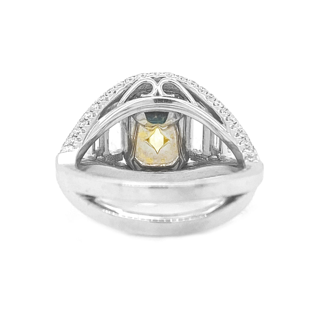 Natural Emerald Cut Fancy Yellow Diamond Halo Ring, in White Gold
