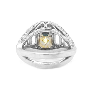 Natural Mined Emerald Cut Fancy Yellow Diamond Halo Ring White Gold GIA