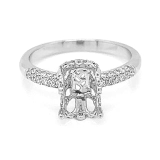 Semi-Mount Fits 10.5 x 7 mm with Natural Diamond Art Deco Ring, in White Gold
