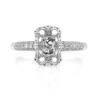 Semi-Mount Fits 10.5 x 7 mm with Natural Diamond Art Deco Ring, in White Gold