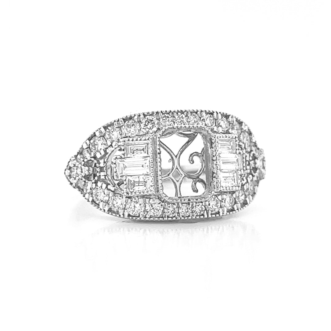 Semi-Mount Bridal Set Ring Fits 7.5 x 6 mm with Natural Diamond Cluster, in White Gold Ring