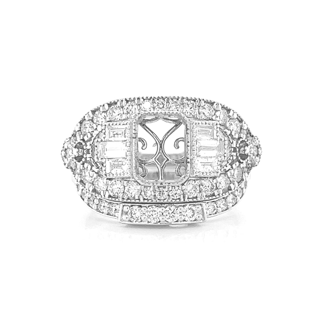 Semi-Mount Bridal Set Ring Fits 7.5 x 6 mm with Natural Diamond Cluster, in White Gold Ring