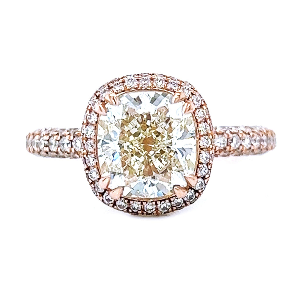 Natural Cushion Diamond Halo Art Deco Ring, in Rose Gold