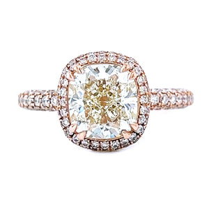 Natural Cushion Diamond Halo Art Deco Ring, in Rose Gold