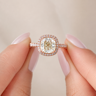 Natural Cushion Diamond Halo Art Deco Ring 18KT Rose Gold