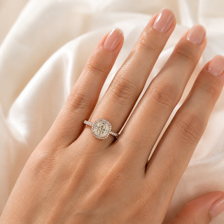 Natural Cushion Diamond Halo Art Deco Ring 18KT Rose Gold