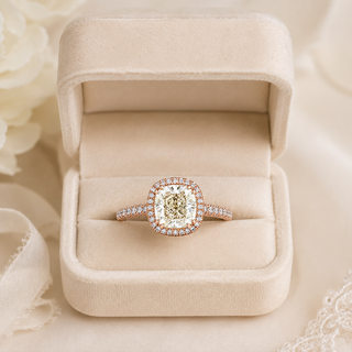 Natural Cushion Diamond Halo Art Deco Ring 18KT Rose Gold
