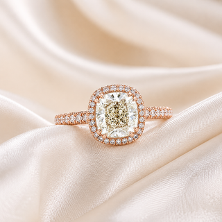 Natural Cushion Diamond Halo Art Deco Ring 18KT Rose Gold