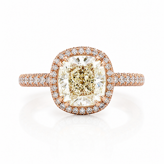 Natural Cushion Diamond Halo Art Deco Ring 18KT Rose Gold