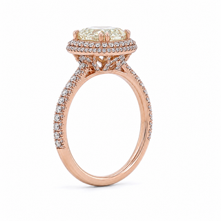 Natural Cushion Diamond Halo Art Deco Ring 18KT Rose Gold