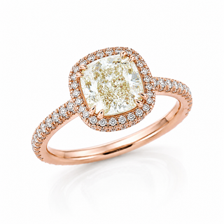 Natural Cushion Diamond Halo Art Deco Ring 18KT Rose Gold