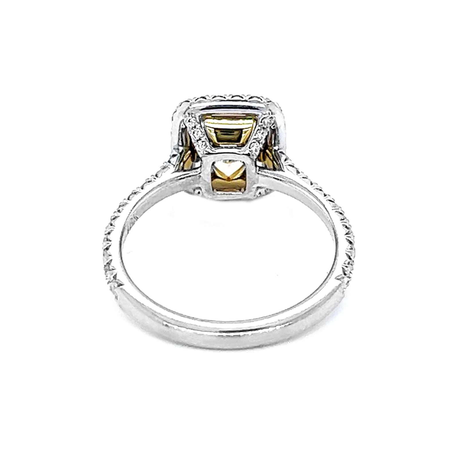Natural Radiant Cut Fancy Yellow Diamond Halo Ring, in White Gold