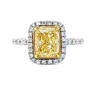 Natural Mined Radiant Cut Fancy Yellow Diamond GIA Certified Halo Ring White Gold