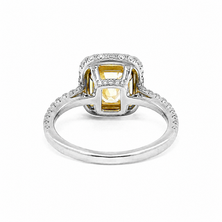 Natural Radiant Cut Fancy Yellow Diamond Halo Ring 18KT White Gold