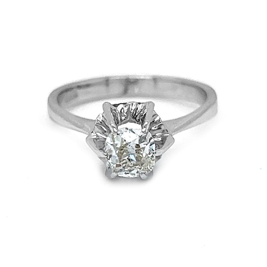Vintage Natural Old Mine Cut Diamond Solitaire Ring, in White Gold