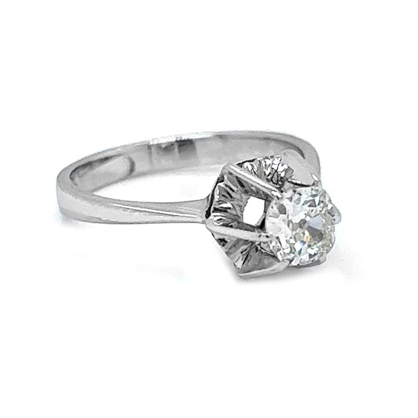 Vintage Natural Old Mine Cut Diamond Solitaire Ring, in White Gold