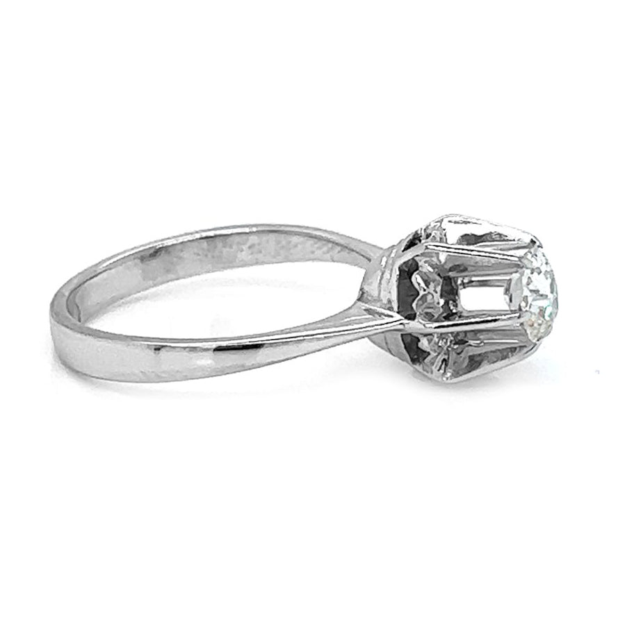 Vintage Natural Old Mine Cut Diamond Solitaire Ring, in White Gold