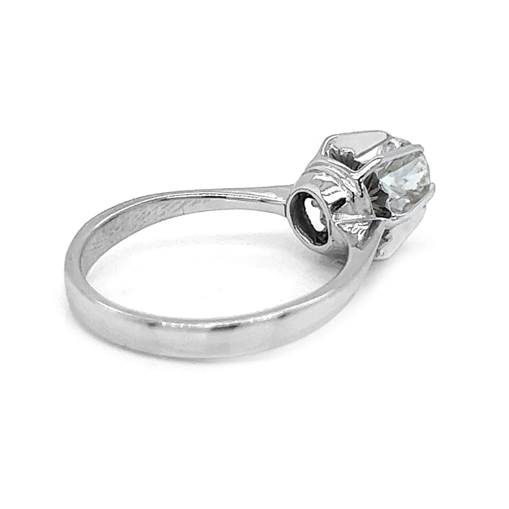 Vintage Natural Old Mine Cut Diamond Solitaire Ring, in White Gold