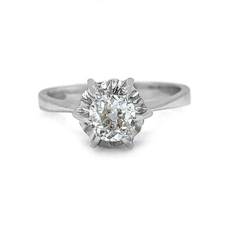 Natural Old Miner Diamond Solitaire Ring, in White Gold