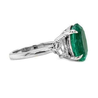 Natural Mined Green Emerald with Shield Cut Diamond 3 Stone Ring White Gold
