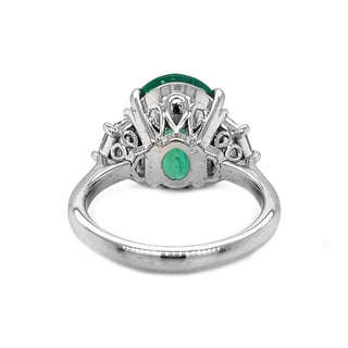 Natural Mined Green Emerald with Shield Cut Diamond 3 Stone Ring White Gold