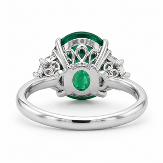 Natural Green Emerald with Shield Cut Diamond 3 Stone Ring 18KT White Gold