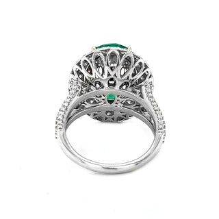 Natural Mined Green Emerald Diamond Halo Cocktail Ring White Gold GIA