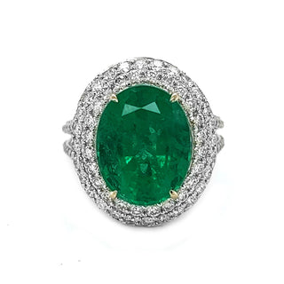 Natural Mined Green Emerald Diamond Halo Cocktail Ring White Gold GIA