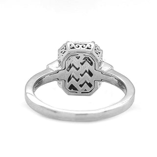 Natural Mined Emerald Cut Green Emerald and Diamond Halo Cocktail Ring White Gold