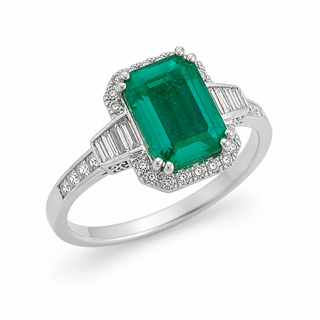 Natural Green Emerald Cocktail Ring 18KT White Gold