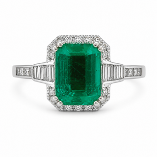 Natural Green Emerald Cocktail Ring 18KT White Gold