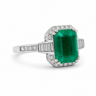 Natural Green Emerald Cocktail Ring 18KT White Gold