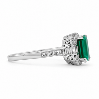 Natural Green Emerald Cocktail Ring 18KT White Gold