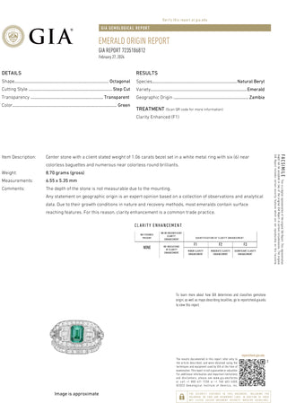 Natural Mined Step Cut Green Emerald and Diamond Halo Ring White Gold GIA
