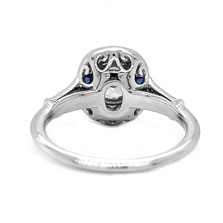 Natural Diamond and Blue Sapphire Halo Art Deco Ring, in White Gold