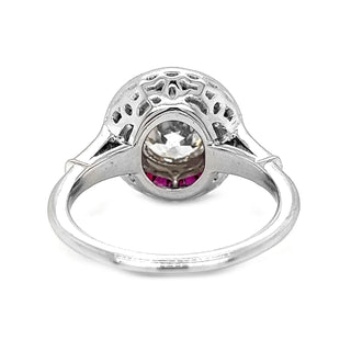 Natural Diamond and Ruby Halo Art Deco Ring, in White Gold