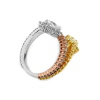 Natural Mined Heart Shaped Fancy Yellow, Orange Brown Diamond Halo Bypass Ring Yellow Gold