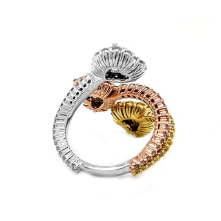 Natural Mined Heart Shaped Fancy Yellow, Orange Brown Diamond Halo Bypass Ring Yellow Gold