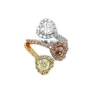 Natural Mined Heart Shaped Fancy Yellow, Orange Brown Diamond Halo Bypass Ring Yellow Gold