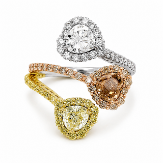 Natural Heart Shaped Fancy Yellow, Orange Brown Diamond Halo Bypass Ring 18KT Yellow Gold