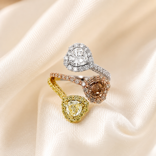 Natural Heart Shaped Fancy Yellow, Orange Brown Diamond Halo Bypass Ring 18KT Yellow Gold