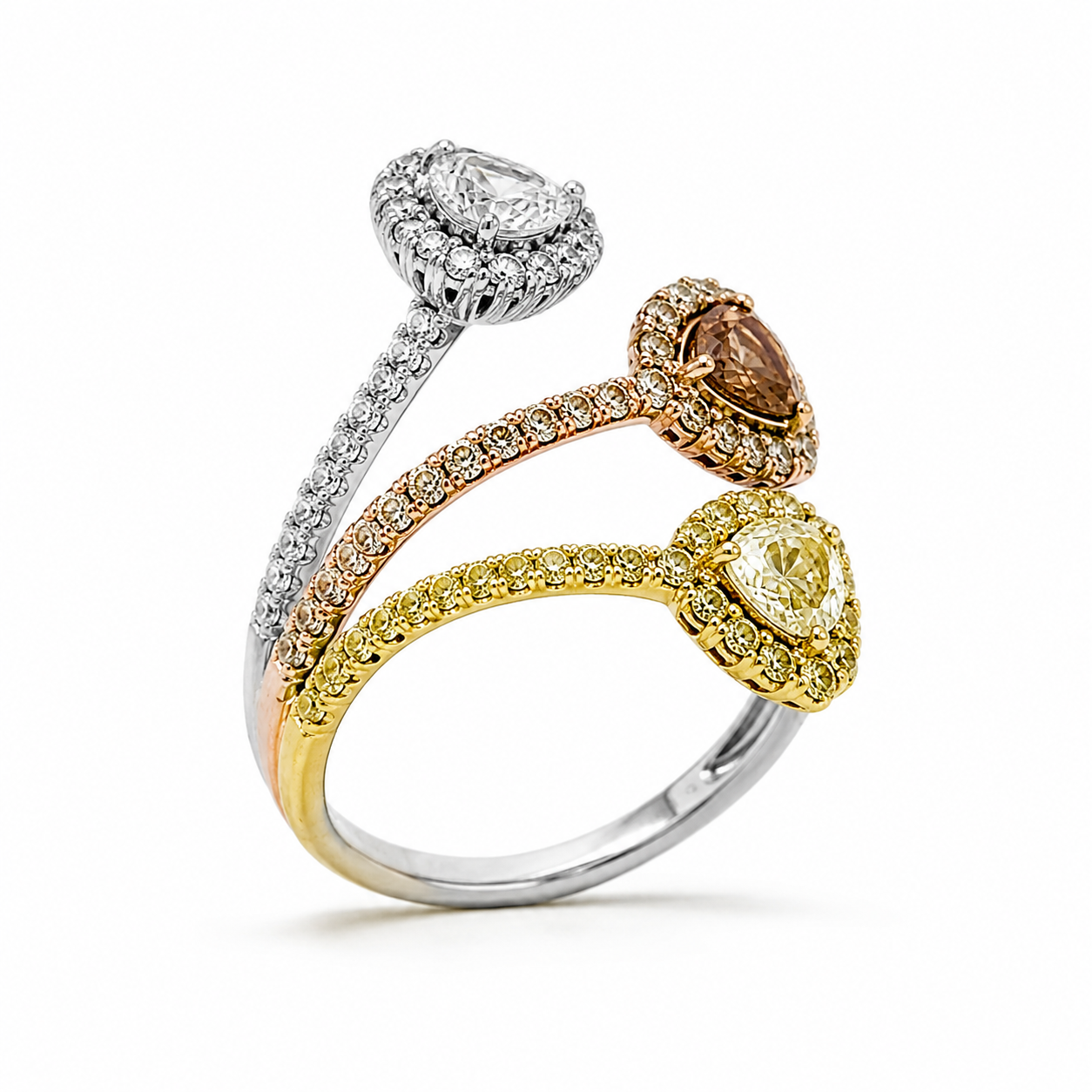 Natural Heart Shaped Fancy Yellow, Orange Brown Diamond Halo Bypass Ring 18KT Yellow Gold