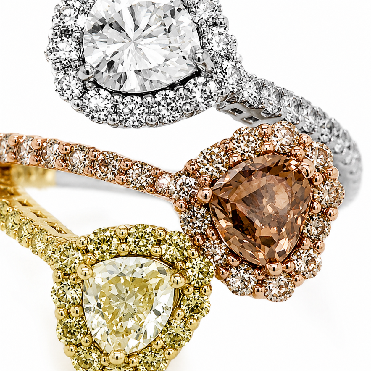 Natural Heart Shaped Fancy Yellow, Orange Brown Diamond Halo Bypass Ring 18KT Yellow Gold