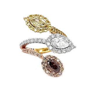 Natural Diamond Mix Shape Fancy Diamond Bridal ByPass Ring, in Yellow Gold