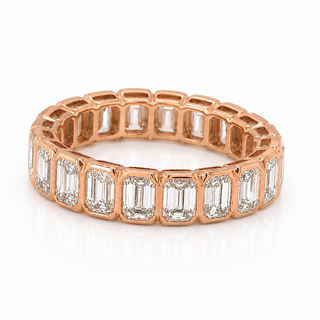 Natural Emerald Diamond Bezel Eternity Band Ring 18KT Rose Gold