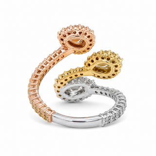 Natural Pear-Shaped Diamonds Bypass Cocktail Ring 18KT White Gold