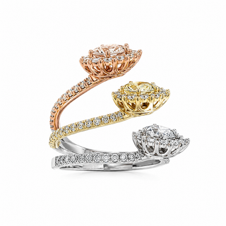 Natural Pear-Shaped Diamonds Bypass Cocktail Ring 18KT White Gold