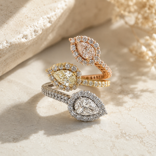 Natural Pear-Shaped Diamonds Bypass Cocktail Ring 18KT White Gold